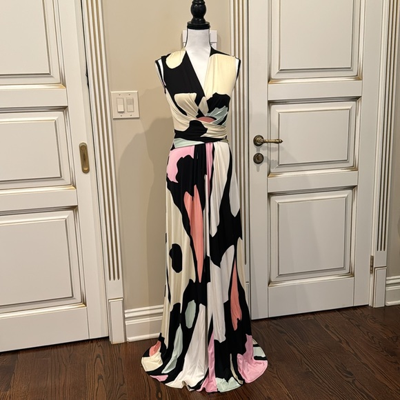 Issa London Silk Jersey V neck Dress Multi Print US 2 UK 6 - Picture 3 of 16